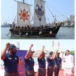 Sanjay Seth flags-in INSV Kaundinya following successful completion of its maiden overseas voyage to Oman