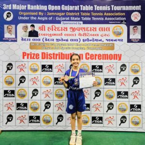 ઈશિતા જોશીએ ગુજરાત સ્ટેટ રેન્કિંગ ટેબલ ટેનિસ ટૂર્નામેન્ટમાં ત્રીજું સ્થાન મેળવ્યું
