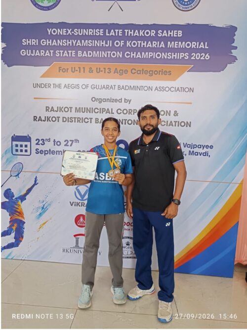 Vini Gupta Crowned Gujarat State U-11 Girls Singles and Doubles Champion